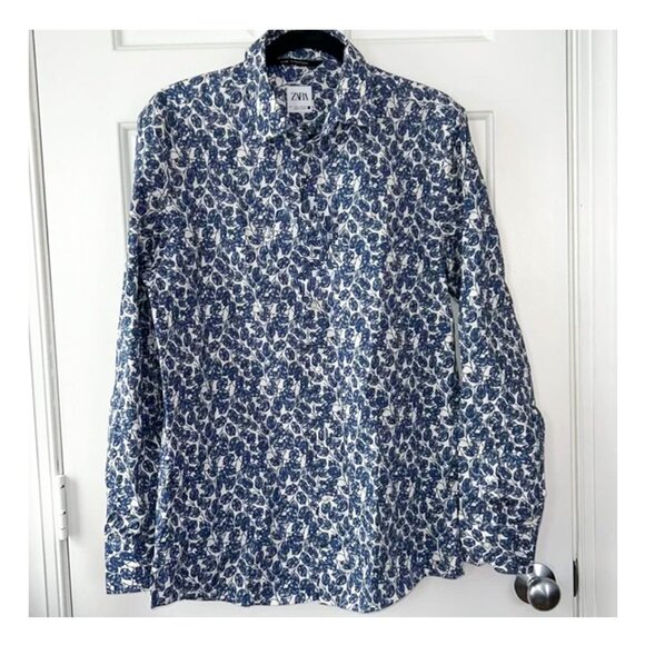Zara - Fun Comfort Button Down Dress Shirt with Leaf Print - Picture 1 of 5